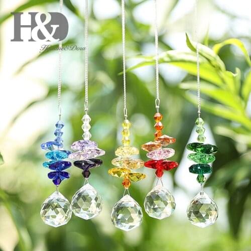 H&D Chakra Suncatcher Rainbow Maker 20mm Chandelier Crystal Prism Ball Octagon Bead Rainbow Color Set,Pack of 5