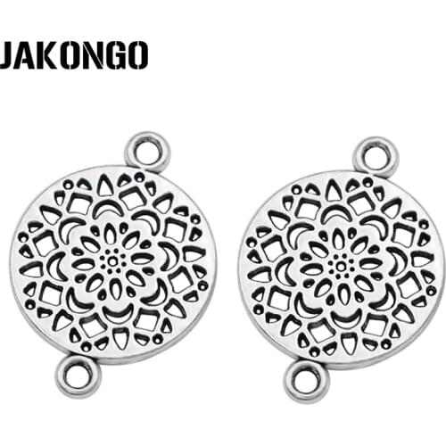 JAKONGO 20pcs Antique Silver Plated Lotus Flower Charm Connector for Jewelry Making Bracelet DIY Accessories 20x14mm