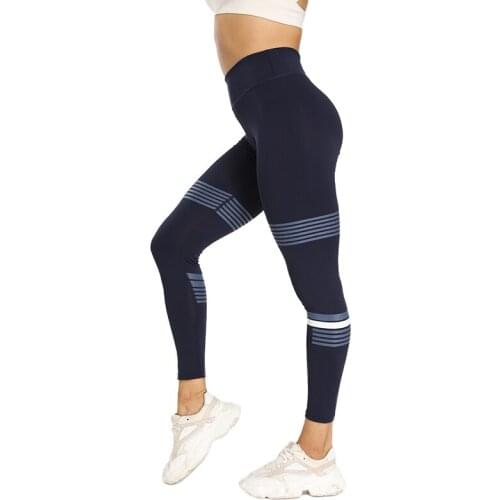 Navyblue Jogging Tights Womens Fashion Sport Pants Striped Gym Fitness Leggings Slimming Stretchy Trousers