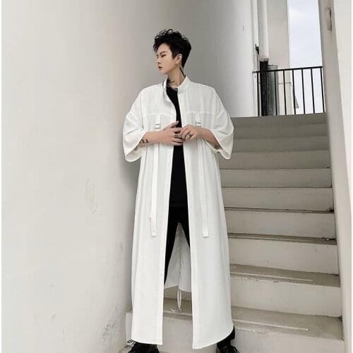2021 spring Korean style Personality Long section design shirts men casual loose white shirts for men,size M-XL