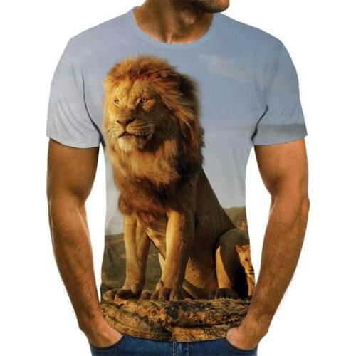 Mens Color Printing T-shirt Fashion Lion Pattern Crew Neck Pullover 3D Printing Short Sleeve 2021 Fashion Casual Mens Clothing