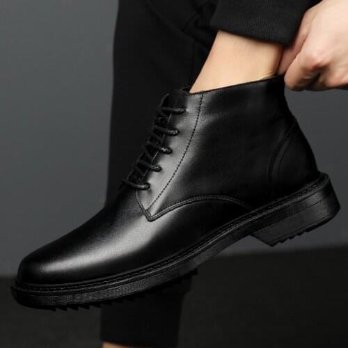 Men Winter Shoes Black Genuine Leather Boots Mens Footwear Warm Plush Fur Winter Boots For Men Zapatos Hombre