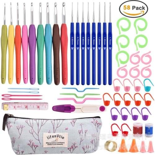 1 Set 58 Pieces Crochet Hook set Needles Stitches Knitting Craft Case Croche agulha set Weaving Tools Sewing Tools with Bag