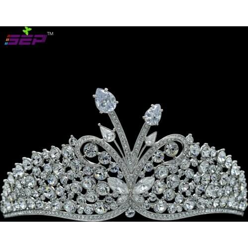 Real Austrian Crystals Drop Cubic Zircon Butterfly Tiara Crown For Wedding Jewelry Bridal Hair Accessories Pageant Prom SHA8689