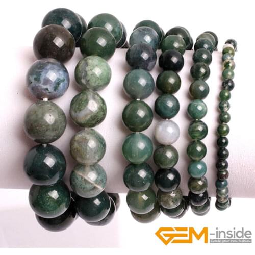 Handmade Natural Moss Agates Beaded Stone Engery Elastic Bracelet For Men & Women 7 inch Fashion DIY Bracelet Gift
