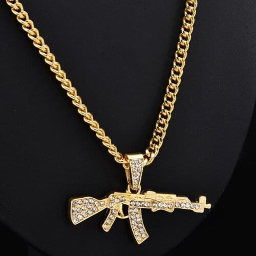 New Fashion Choker Necklaces For Women Gun Pendant Crystal Rhinestone Chain Necklace Women Men Punk Chains Jewelry Gift