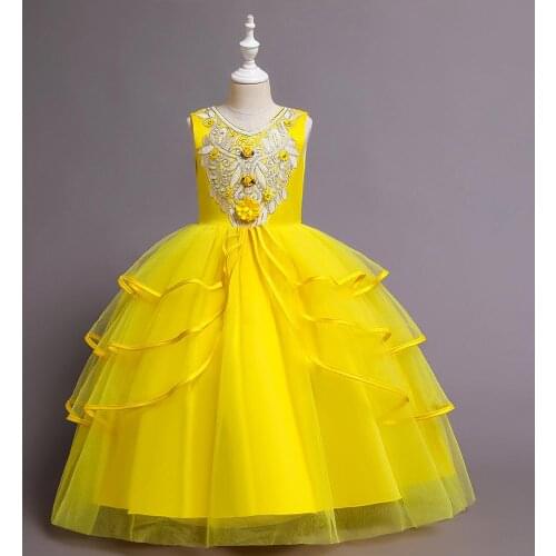 Flower Girl Dress Christmas Kids Princess Girls Lace Bridesmaid Party Wedding Children Clothing 8 12 14 Years