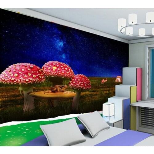 Custom papel DE parede infantil, mushrooms grasslands star murals for children room bedroom TV wall fabric papel DE parede