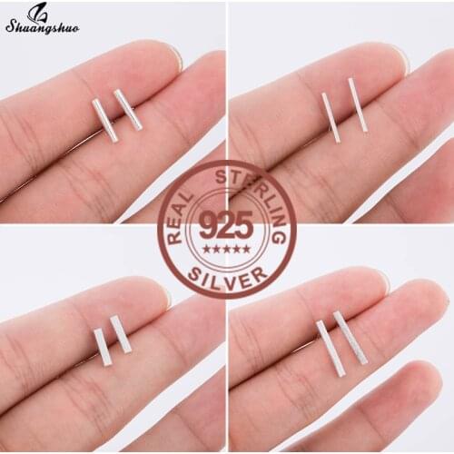 Simple Design Bar 925 Sterling Silver Earrings for Women Geometric Long Square Stud Earring Fashion Accessories Jewelry Gift
