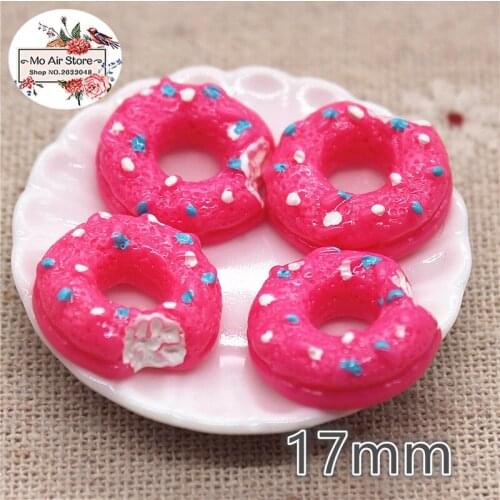 Hot Pink donut 10PCS 17mm Resin Flatback Cabochon Miniature Food Art Supply Decoration Charm Craft