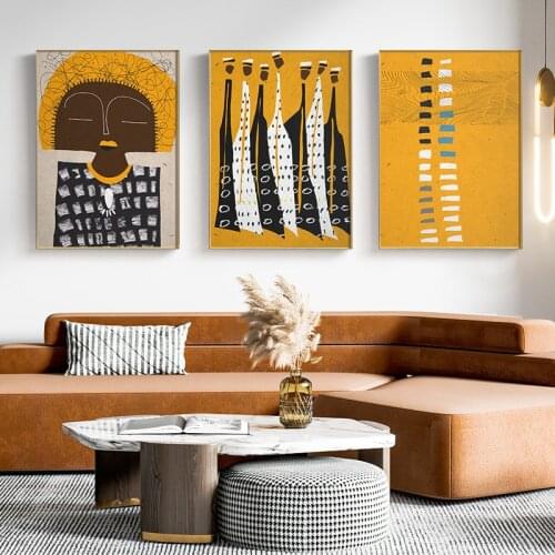 Nordic Abstract African Woman Canvas Art Vintage Poster and Print Ethnic Figure Decorative Paintings Wall Pictures Home Decor