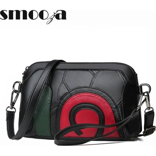 SMOOZA Genuine Leather Women Crossbody Bags 2021 Luxury Sheep Skin Genuine Leather Shoulder Bag Ladies Bags Patchwork Handbag
