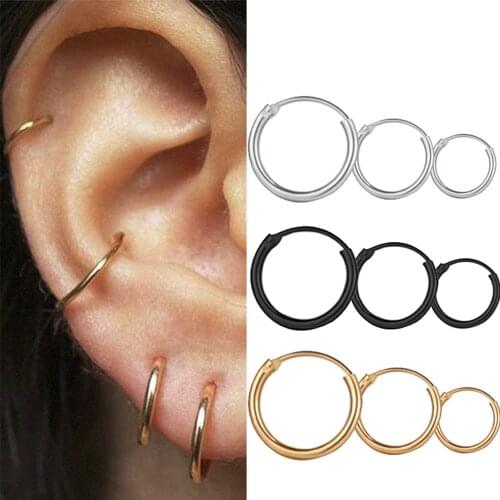 Punk 3 Sizes Simple Circle Small Hoop Earrings For Women Girl Hip-hop Geometric Round Earring Fashion Jewelry Accessories