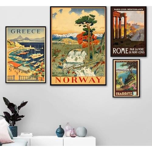 Nordic Vintage Travel Poster Rome Greece French Landscape Art Canvas Painting Cityscape Wall Picture For Living Room Home Decor