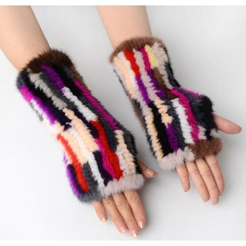 Knitted Fur Gloves Genuine Mink Fur Fashion Warm Womens Winter Gloves 2021 New Products