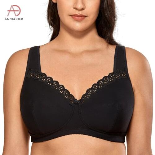 Womens Full Coverage Lace Trim Plus Size Non-wired Support Cotton Bra