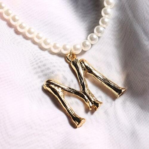 Women Wedding Pearl Necklace Fashion M Letter Pendant Chain Necklace Vintage Handmade Jewelry Christmas Gift