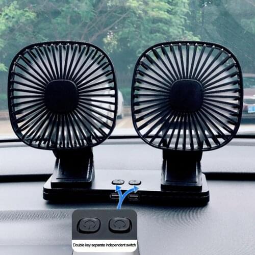 12V Dual-head Car Cooling Fan 360 Degree All-Round Adjustable Car Fan Air Blower Low Noise Cooling Fan Auto Cooler USB Air Fan