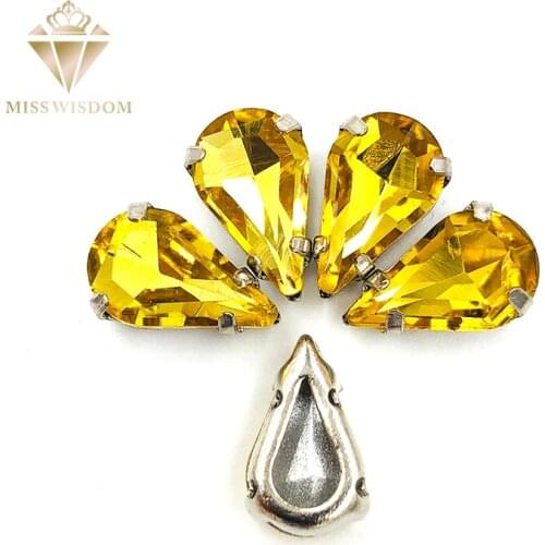 30pcs/pack 6X10mm/8X13mm Gold yellow pear drop Copper claws hollow thick bottom high quality Sew on rhinestones DIY accessories
