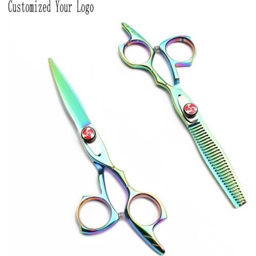 C9017 5.5" Colorful 440C Customize Logo Hairdressing Scissors Cutting Shears Thinning Shears Barber Scissors Salon Hair Scissors