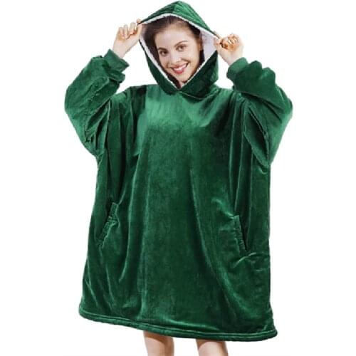 Adults & Kids & Teen Oversized Sherpa Hooded Sweatshirt Wearable Fleecehug Hoodie Blanket With Pocket Grey Green