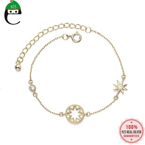 ElfoPlataSi Genuine 925 Sterling Silver Linked Charms Chain Bracelet For Women Girls Fine Jewelry DD1312
