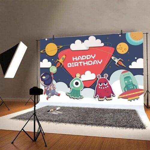 Baby Shower Backdrop Happy Birthday Cartoon Alien Background Party Decoration Newborn Wedding Photography Props Photo Booth