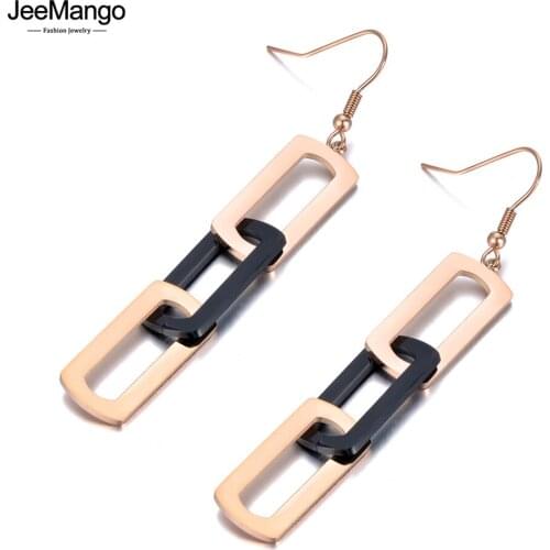 JeeMango Titanium Stainless Steel Rectangle Geometry Earrings Rose Gold Fashion Bohemia Party Earrings For Women Girls JE20202