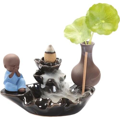 Ceramic Backlfow Incense Burner Aroma Burner Sandalwood Incense Monk Lorus Base Household Purifying Air Censer Home Decor