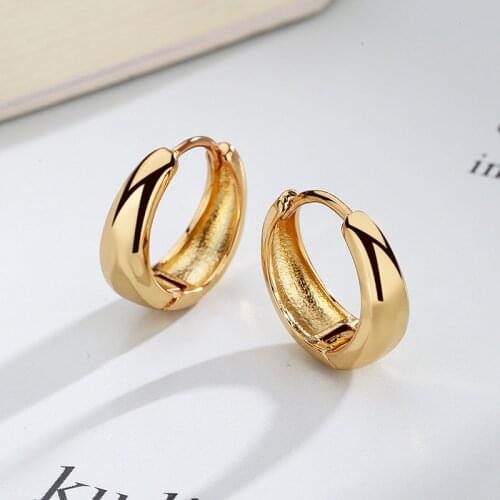 ZHOUYANG Chunky Big Earrings For Women Vintage Gold Color Round Hoop Earing Mens Jewelry Gifts Ear Accessories Jewellery KAE263