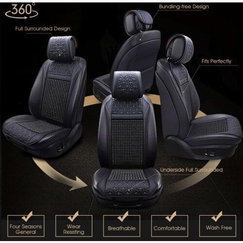 Summer Cool Leather Handmade Auto Seat Mat Pad Universal Car Seat Cover Breathable Car Wooden Bead Seat Cushion Auto Accessories
