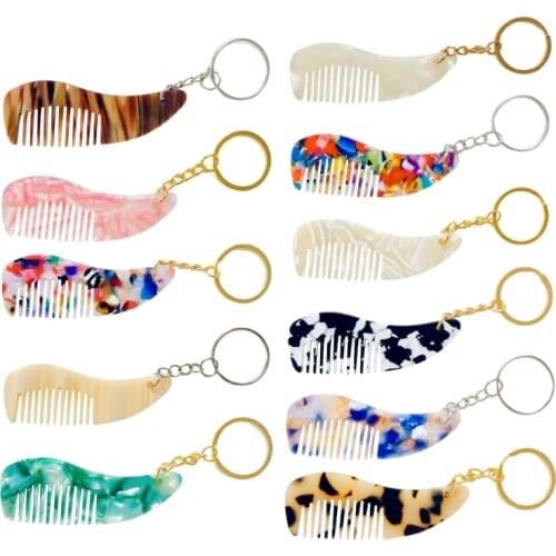Creative Acetate Mini Hair Comb Portable Keychain Lovely Leopard Print Hairbrush Hairdressing Tool Travel Keyring Girls Gifts