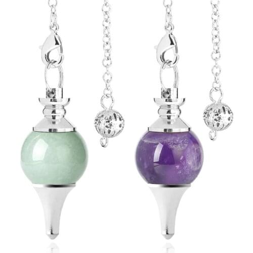 Mix-Stone Opal Lapis Lazuli Quartz Onyx Turquois The Crystal Ball Chain Dowsing Healing Chakra Pendulum With Chain 1PCS