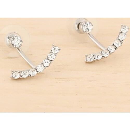 Fashion Jewelry Women Earrings Double Sided Cubic Zirconia Crystal Geometry Stud Earrings Gold Silver Color Ear nail Female Male