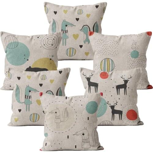 Dog Pillow Cases Animal Pillowcase Nordic Style 40*40 45*45 for Children Kids Beige fur Linen Cushion Cover