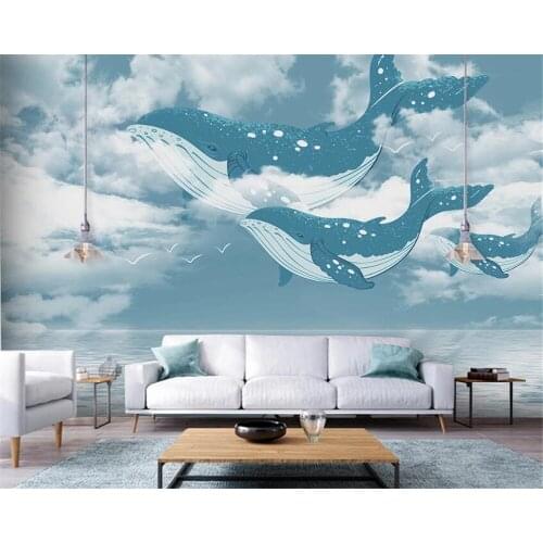 Custom wallpaper photos Nordic Mediterranean ocean sky whale childrens room background wall home decoration mural 3d wallpaper