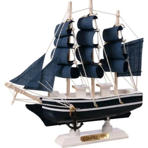 Caribbean Wooden Sailing Ship Kids Toys Sailboat Model Mediterranean Style Home Decoration Handmade Gift Carved Nautical Boat