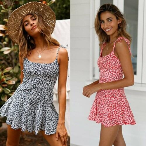 Flowers Print Women Dress Vintage Boho Bohemian Dresses Beach Short Dress Ladies Summer Casual Sundress Holiday Womens Summer