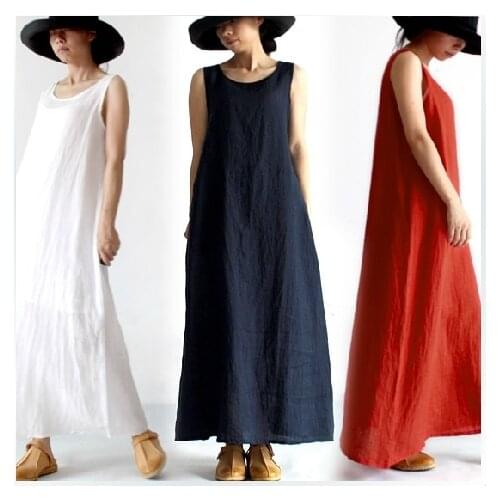 Clearup Stock - Low price!!!! 2020 New Arrivals Womens Long Dresses Linen Dresses Ladies' One-piece Dresses 16359