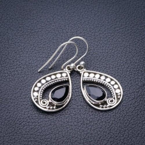 StarGems Natural Black Onyx Handmade 925 Sterling Silver Earrings 1.25" E1850