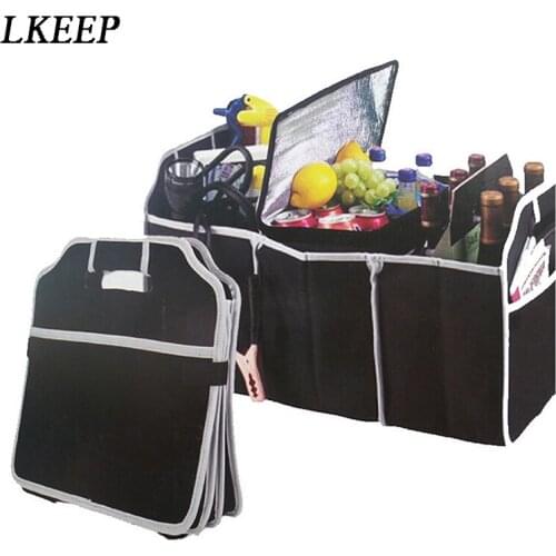 Large Capacity Car Storage Bags Tool Organizer Cosmetic MakeUp Bags Cases Container Box Folding Trunk Storage Bag Toolbox Black