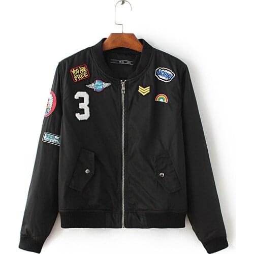 2020 Patch Embroidery Bomber Jacket Women Basic Coats Cool Zipper Chaquetas Biker Outwear Jaqueta Feminina Chaquetas Mujer