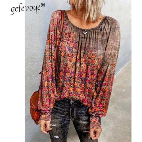 Lantern Long Sleeve T-Shirt Womens Cothing Loose Casual Print Floral Top Tee Shirt 2021 Autumn Streetwear Fashion Pullover Tunic