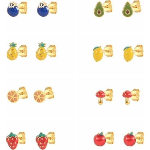 BOAKO 925 Sterling Silver Summer Fruit Series Enamel Small Stud Earring New Arrival Piercing Earring for Women 2021 Jewelry Gift