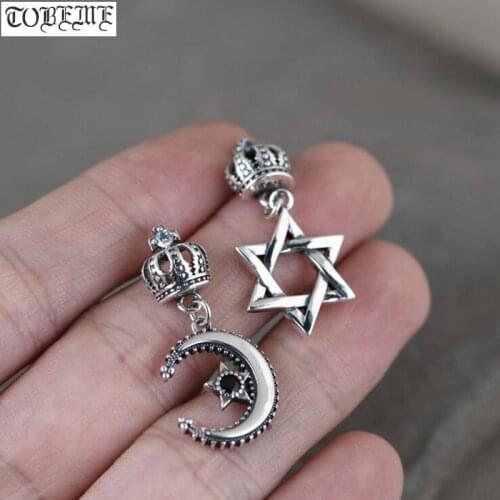 100% 925 Silver Earrings 925 Sterling Star Moon Earrings Bohemia Earrings Crown Women Earrings
