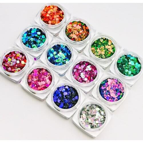 12Jar/Set Holographic Powder Flashing Crystal Sequins- Glitter Aurora Chameleon Powder Manicure Pigment For Nail Art Glitter#MT