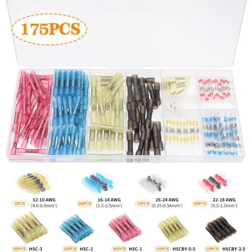 175pcs Heat Shrink Tube Butt Solder Waterproof Solder Sleeve Heat Shrink Wire Terminals Crimp Connector Assortment Kits