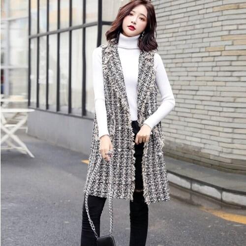 2020 New Spring Women Casual Plaid Tassel Vest Fashion woolen Pocket Vest Sleeveless Jacket Elegant Waistcoat Plus Size 5XL A232