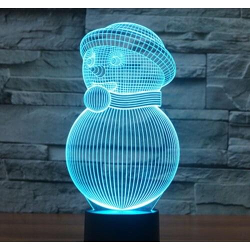 3D LED Night Light Christmas Snowman Yeti Scarf with 7 Colors Light for Home Decoration Lamp Amazing Visualization Optical Illus