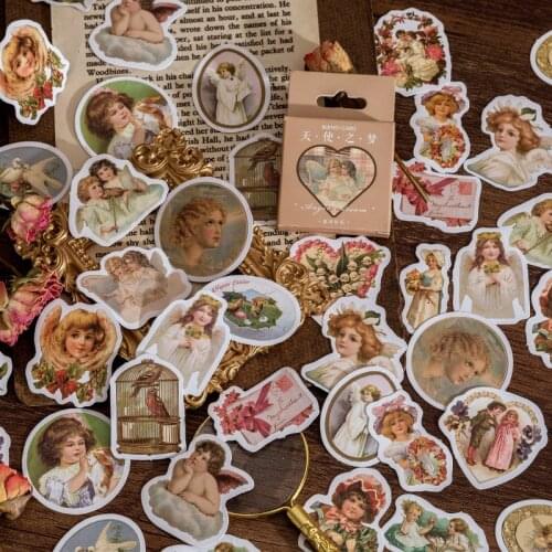 46PCS Retro Little Angel Dream Boxed Set Stickers Durable Aesthetic DIY Decorative Scrapbooking